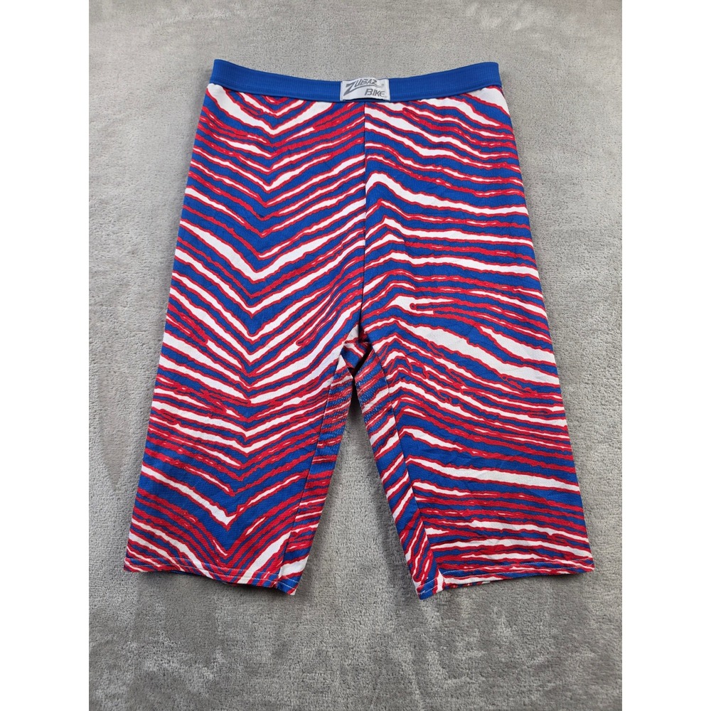 Zubaz Bike Shorts Mens Large Red White Blue Zebra Print Vintage 90s Athletic